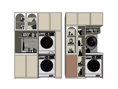 Modern Bathroom Cabinet Design With Washing Machine Storage Cabinets And Organized Shelves 3d model