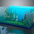 Stunning Aquarium with Vibrant Red Fish Green Aquatic Plants Rocks and Blue Water Background