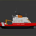 U.S. Coast Guard Red And White Vessel With Orange Crane And Equipment