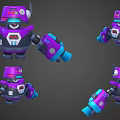 Purple And Blue Cartoon Style Robot With Large Arms And Blue Base