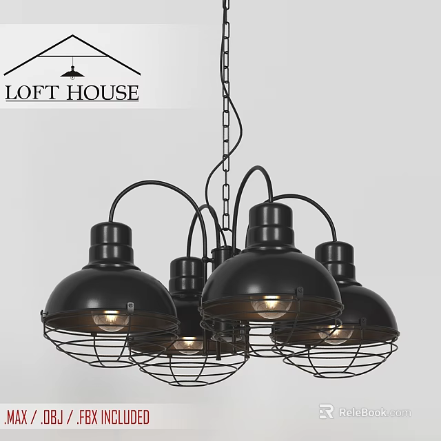 Industrial Black Chandelier with Metal Cage Shades and Multiple Bulbs for Modern Interior 3d model 
