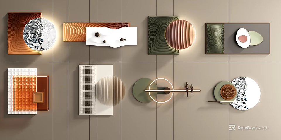 Modern Wall Decor With Geometric Shapes Textured Panels And Lighting Accents 3d model 