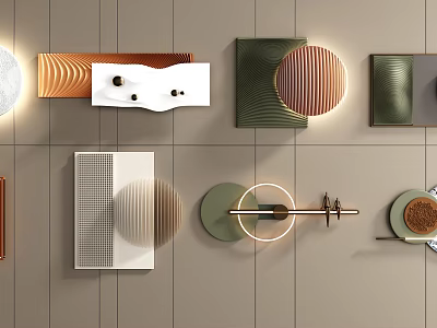 Modern Wall Decor With Geometric Shapes Textured Panels And Lighting Accents 3d model