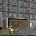 Modern Residential Building Exterior With Glass Windows Entrance And Outdoor Seating Area