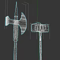 3D Model Ancient Battle Weapons Axe With Metal Blade And Hammer With Wooden Handle