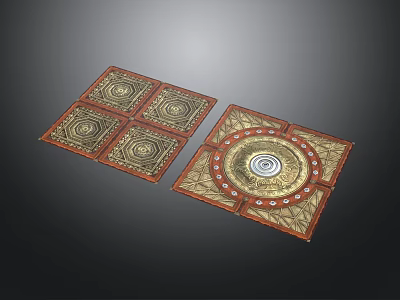 Decorative Square Panels With Red Borders Gold Circular Patterns And White Center Intricate Designs 3d model