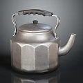 Silver Metal Kettle With Faceted Body Classic Handle And Spout For Daily Use