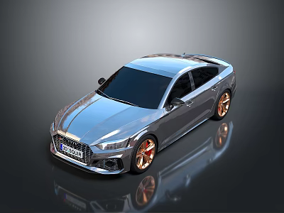 Modern Silver Sedan With Shiny Exterior Golden Copper Wheels And Reflective Surface 3d model