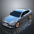Modern Silver Sedan With Shiny Exterior Golden Copper Wheels And Reflective Surface