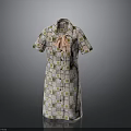 Colorful Geometric Pattern Dress With Short Sleeves And Pink Bow