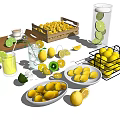 Fresh Lemons and Limes with Sliced Pieces in Glasses Plates Tray and Metal Basket
