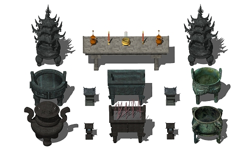 Chinese-style bronze tripod fireplace 3d model