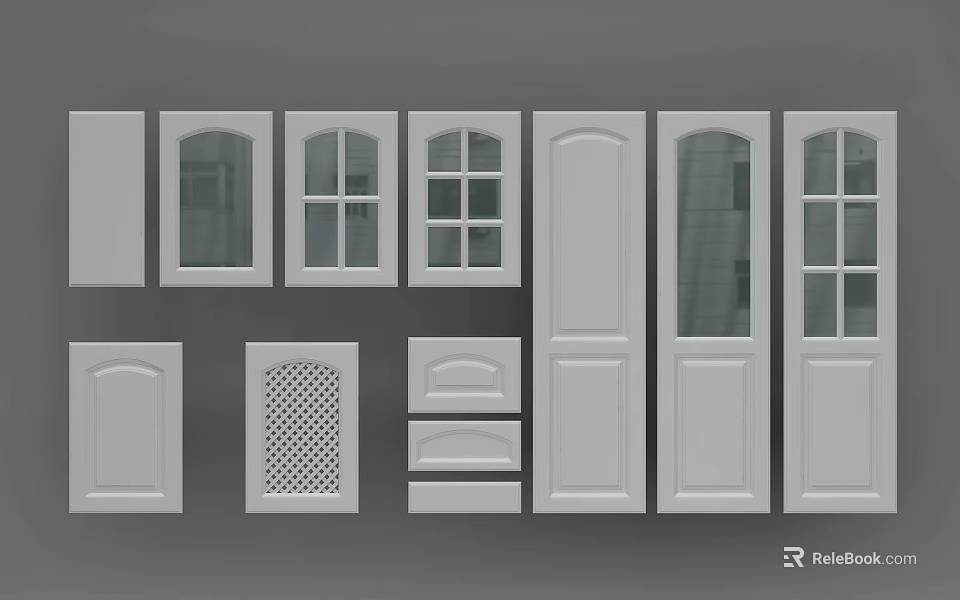 Different Styles Of White Doors And Windows With Glass And Panel Designs 3d model 
