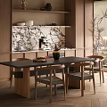 Middle Ancient Style Dining Table and Chair Combination Solid Wood Dining Table Wooden Dining Chair Rectangular Dining Table Cabinet 3d model