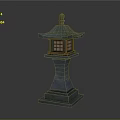 Japanese Stone Lantern Decorative Furniture With Green Roof Square Body Orange Light And Pedestal Base