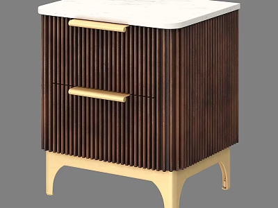 Elegant Modern Nightstand With Wooden Body Gold Handles And White Marble Top 3d model