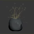 Green Plants In Multiple Gray Bird Shaped Pots With Slender Stems And Small Flowers