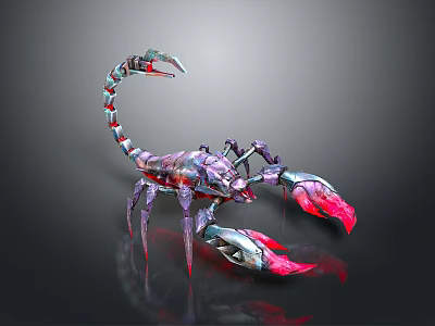 3D Futuristic Mechanical Scorpion Model With Purple Red Silver Metallic Design 3d model