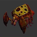 Exotic Animal With Yellow Spotted Carapace Red Claws And Multiple Legs Structure