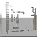 Industrial Metal Pipes Featuring Various Curved Straight And Fitting Structural Components 3d model
