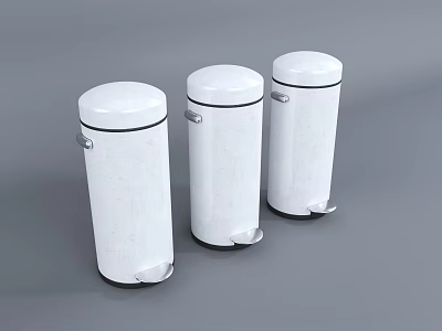 Three White Foot Operated Trash Bins For Public Facilities 3d model