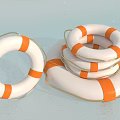 White And Orange Life Rings Stacked On Shiny Surface For Safety Use