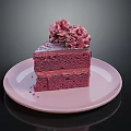 Delicious Purple Layered Cake With Flower Frosting On Pink Plate
