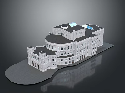 Classical Modern Residential Building With Curved Design White Exterior Multiple Windows And Roof Skylights 3d model