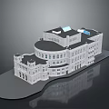 Classical Modern Residential Building With Curved Design White Exterior Multiple Windows And Roof Skylights