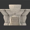 Stone Round Table With Central Hole And Tall Pedestal Planter For Outdoor Decoration