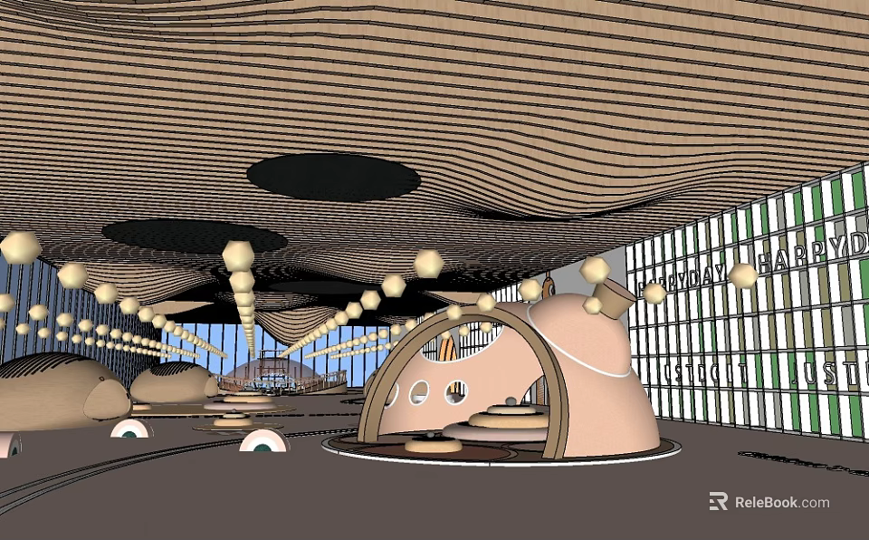 Colorful Kindergarten Interior Design With Arched Structures And Kids Play Area 3d model 