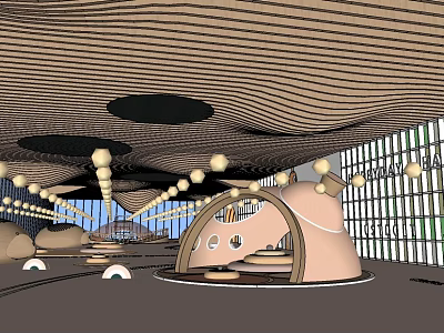 Colorful Kindergarten Interior Design With Arched Structures And Kids Play Area 3d model