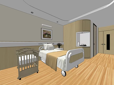 Nursing Room Interior With Hospital Bed Baby Crib Wooden Floor Picture And Cabinets 3d model