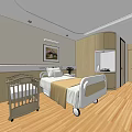 Nursing Room Interior With Hospital Bed Baby Crib Wooden Floor Picture And Cabinets