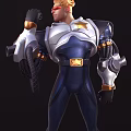 3D Sci Fi Character With Blonde Hair Blue White Costume Mechanical Equipment Front Back View