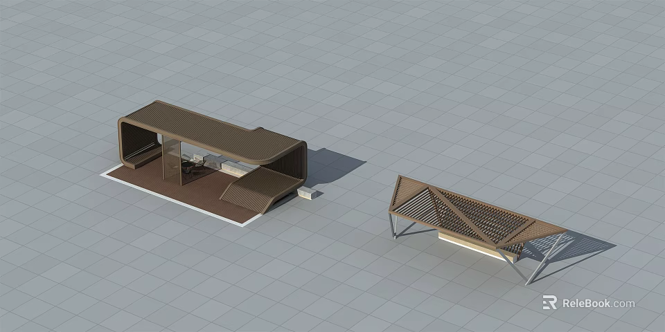 Modern Pergola Design With Grid Pattern Structure And Outdoor Seating Area 3d model