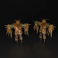 Game And Movie Scarecrow Character With Straw Body Straw Hat Clothing And Back Straw Decorations