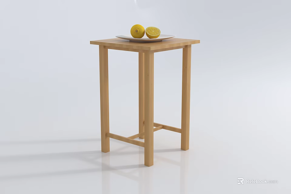 Minimalist Wooden Square Coffee Table Topped With White Plate And Fresh Lemons 3d model 
