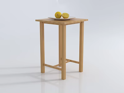 Minimalist Wooden Square Coffee Table Topped With White Plate And Fresh Lemons 3d model