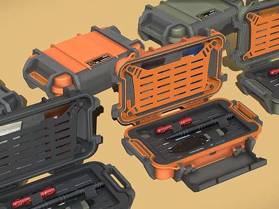 Industrial Equipment Tool Cases In Multiple Colors Orange Gray Green Open And Closed Storage 3d model