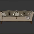 Neutral Colored Ivory Two-Seater Sofa with Soft Cushions and Gray Throw Blanket on Wooden Legs