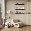 Cozy Leisure Chair In Modern Living Corner With Floor Lamp Side Table And Photo Shelves