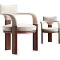Modern Dining Chairs With Beige Upholstered Seats Curved Armrests And Dark Wooden Legs
