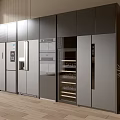 Modern Kitchen Interior Design With Integrated Cabinets Refrigerator Freezer And Wine Cooler