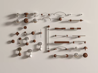 Various Modern Cabinet Handles With Wooden And Metal Materials For Home Furniture 3d model