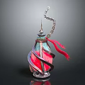 Decorative Colored Glass Lantern With Metal Frame Red Ribbon And Chain