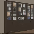 Wooden File Cabinet With Glass Doors Multiple Shelves Organized Folders Documents And Potted Plant