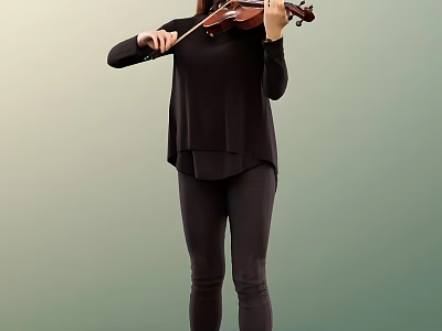 A Woman Playing Violin Wearing Black Top And Black Pants In Simple Gradient Background 3d model