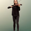 A Woman Playing Violin Wearing Black Top And Black Pants In Simple Gradient Background