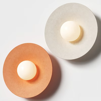 Two Modern Wall Lamps With Round Orange And Gray Shades And White Globe Lights 3d model